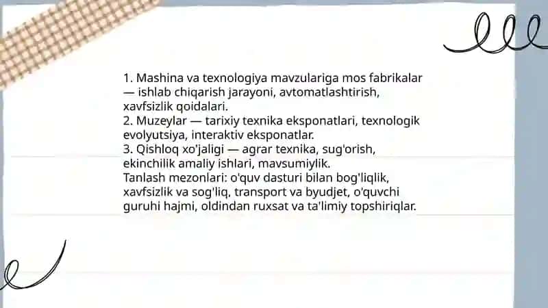 Texnologiya darslarida ekskursiyalarni tashkil etish 4