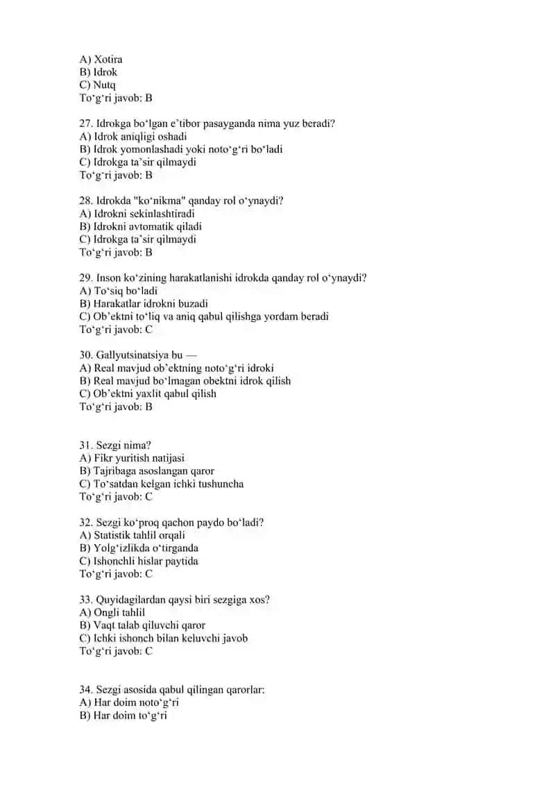 Idrok bo`yicha test 4