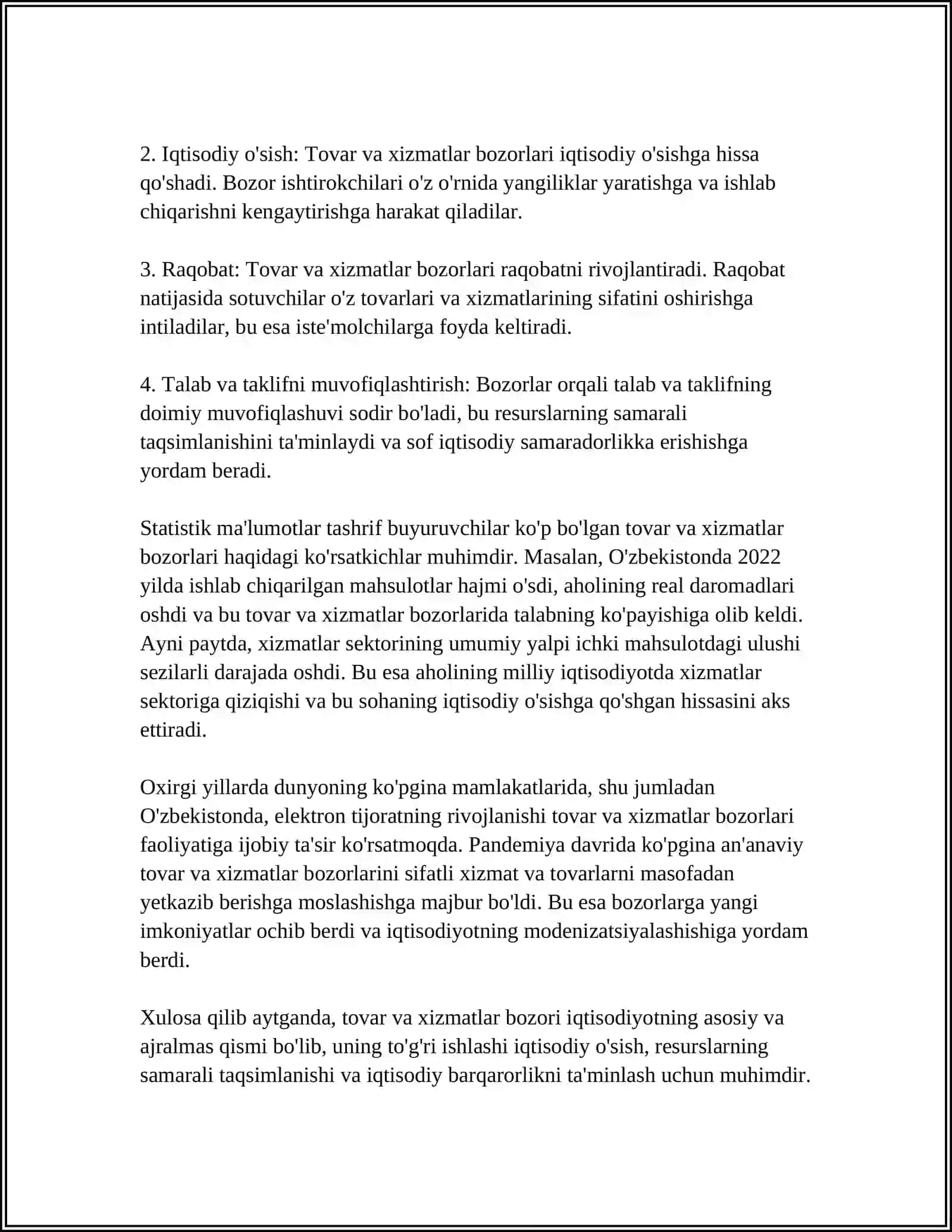 MUSTAQIL ISH Mavzu: TOVAR VA HIZMATLAR BOZORI 4