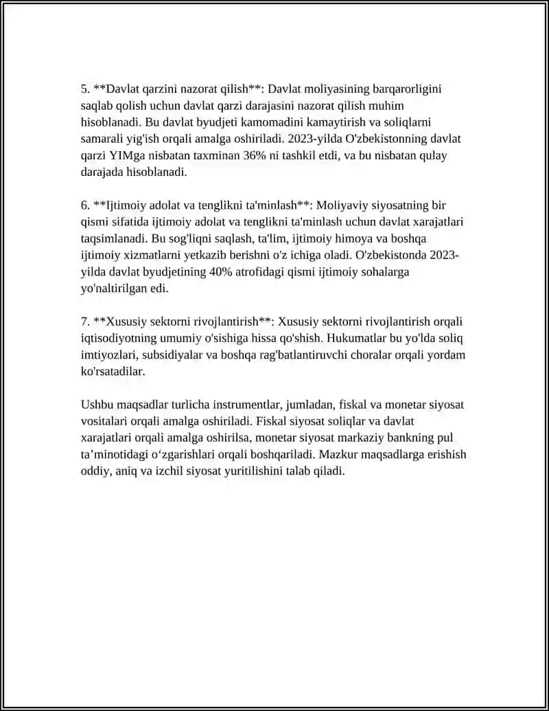 MOLIYAVIY SIYOSATNING ASOSIY ELEMENTLARI, YOʻNALISHLARI VA VAZIFALARI 4