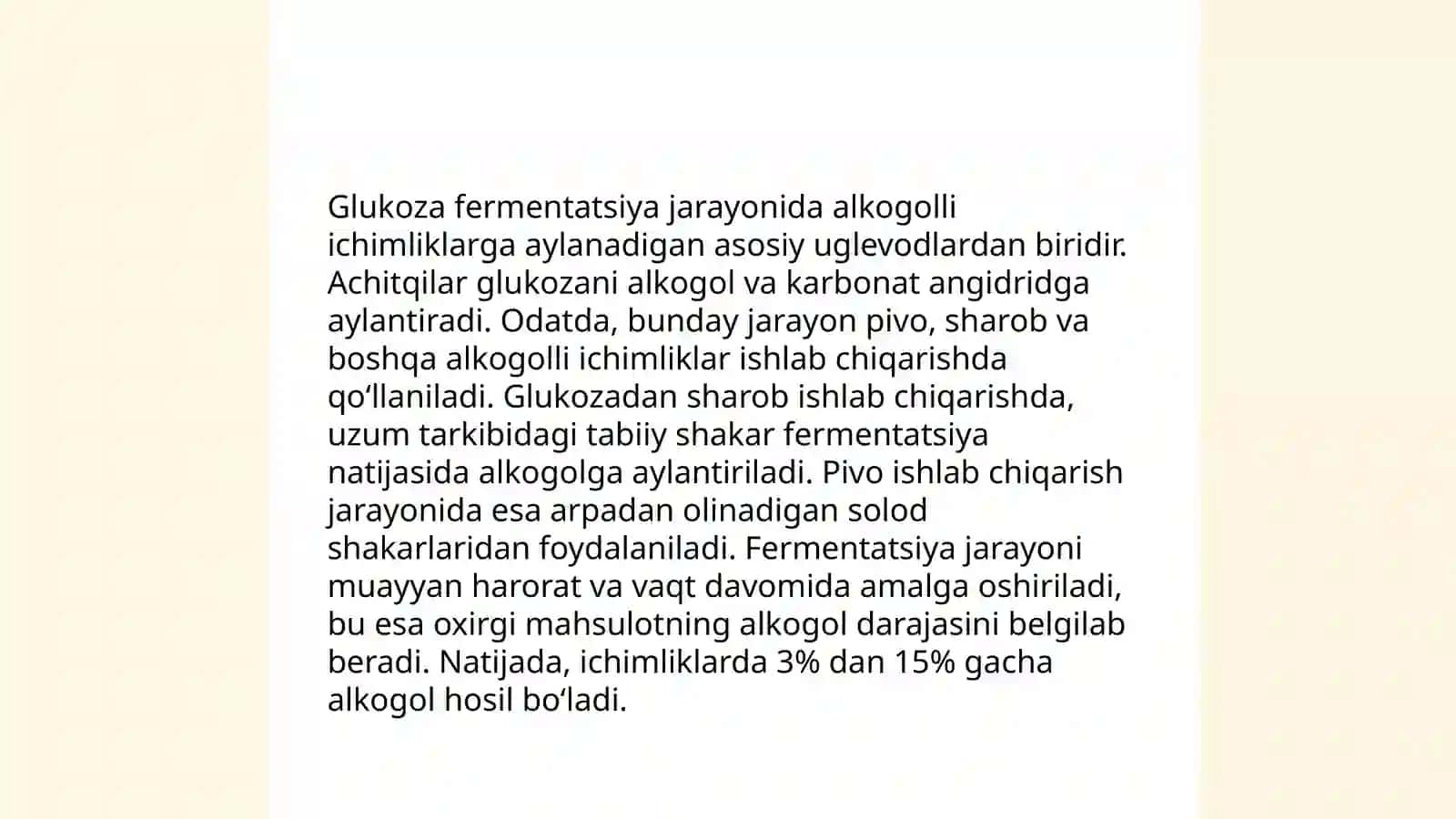 Glukozani bijgʻishidan olinadigan mahsulotlar 4
