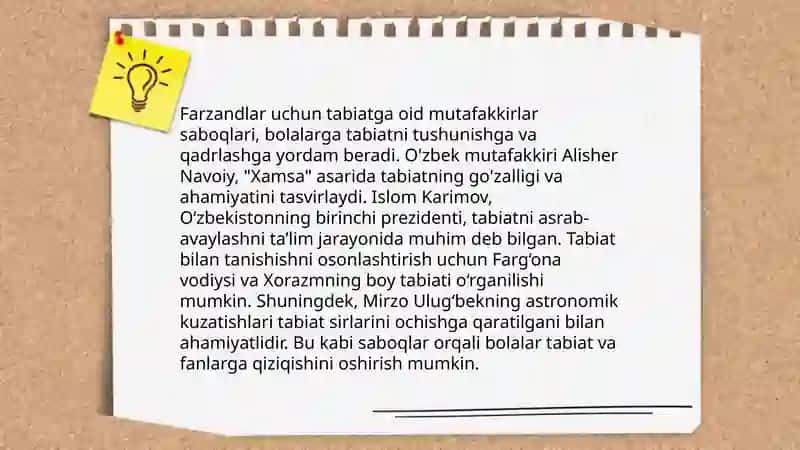 Tabiat bilan tanishtirishda mutafakkirlar merosidan foydalanish 4