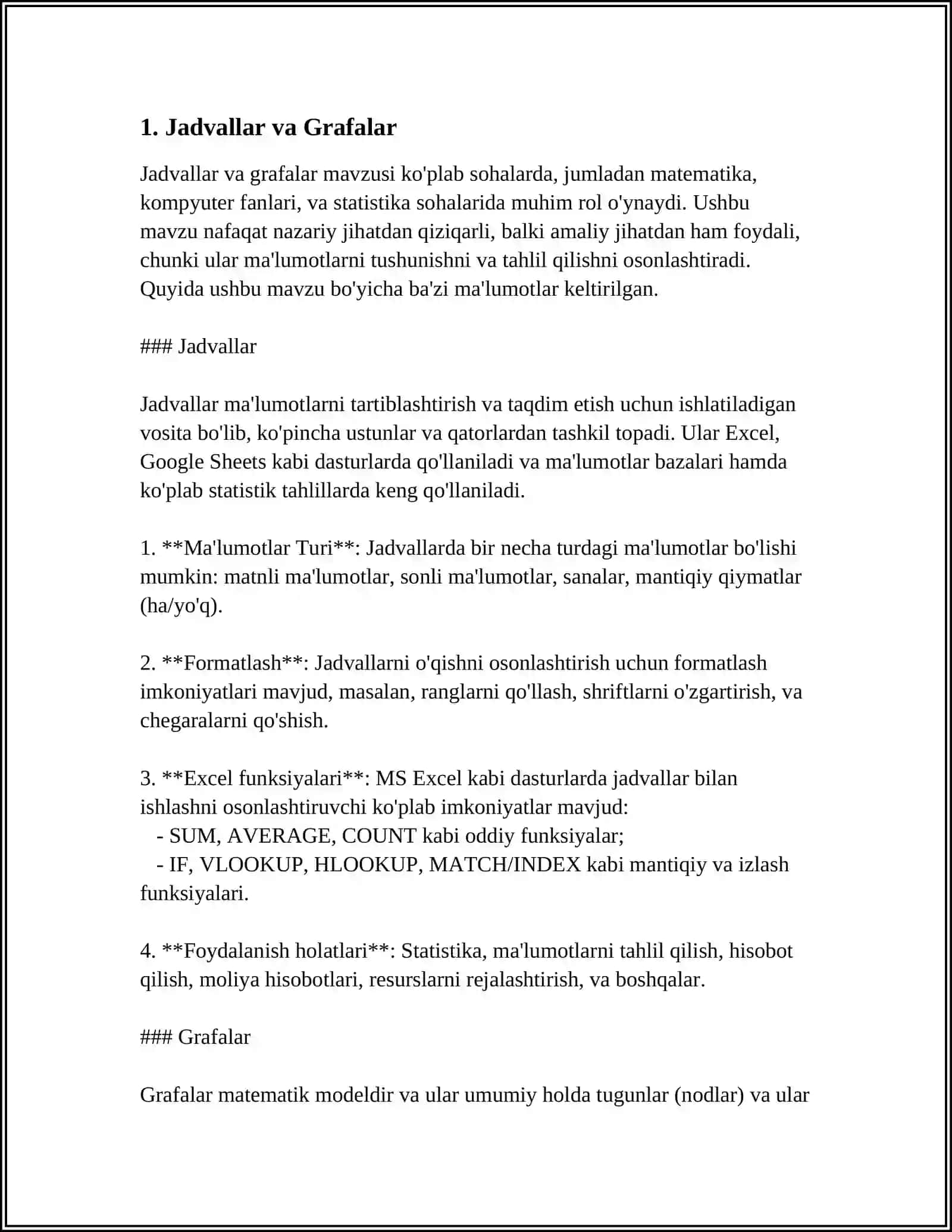 GRAFLARNI DASTURLASHTIRISH TILIDA TASVIRLASH USULLARI.ENG QISQA YOLDA TOPISH ALGORITMLARI 4