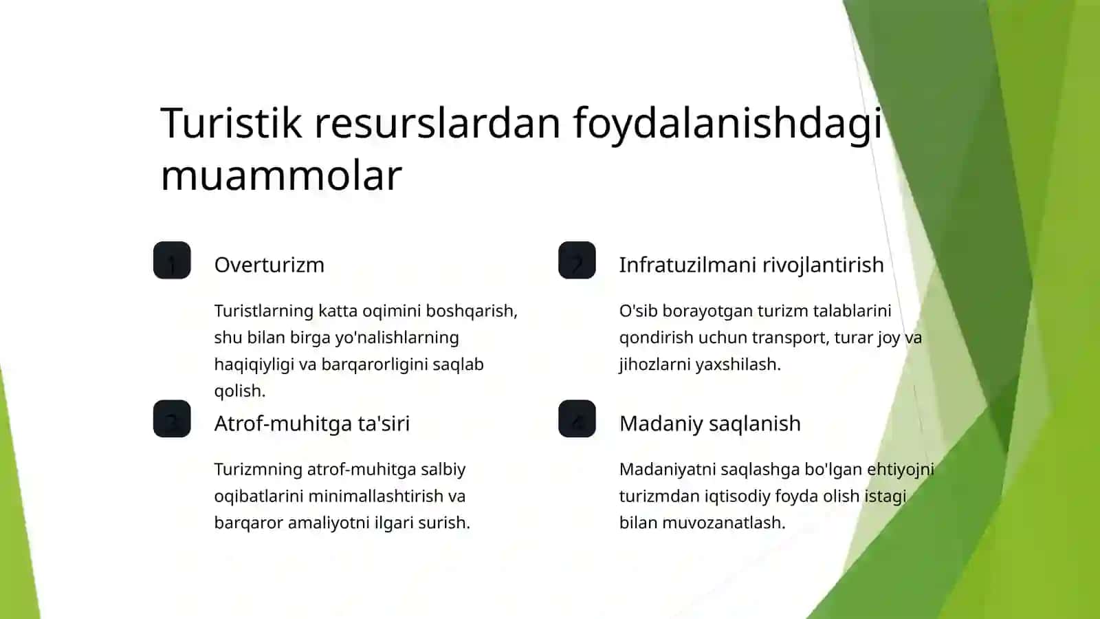 Turistik resurslardan samarali foydalanish yo'llari 4