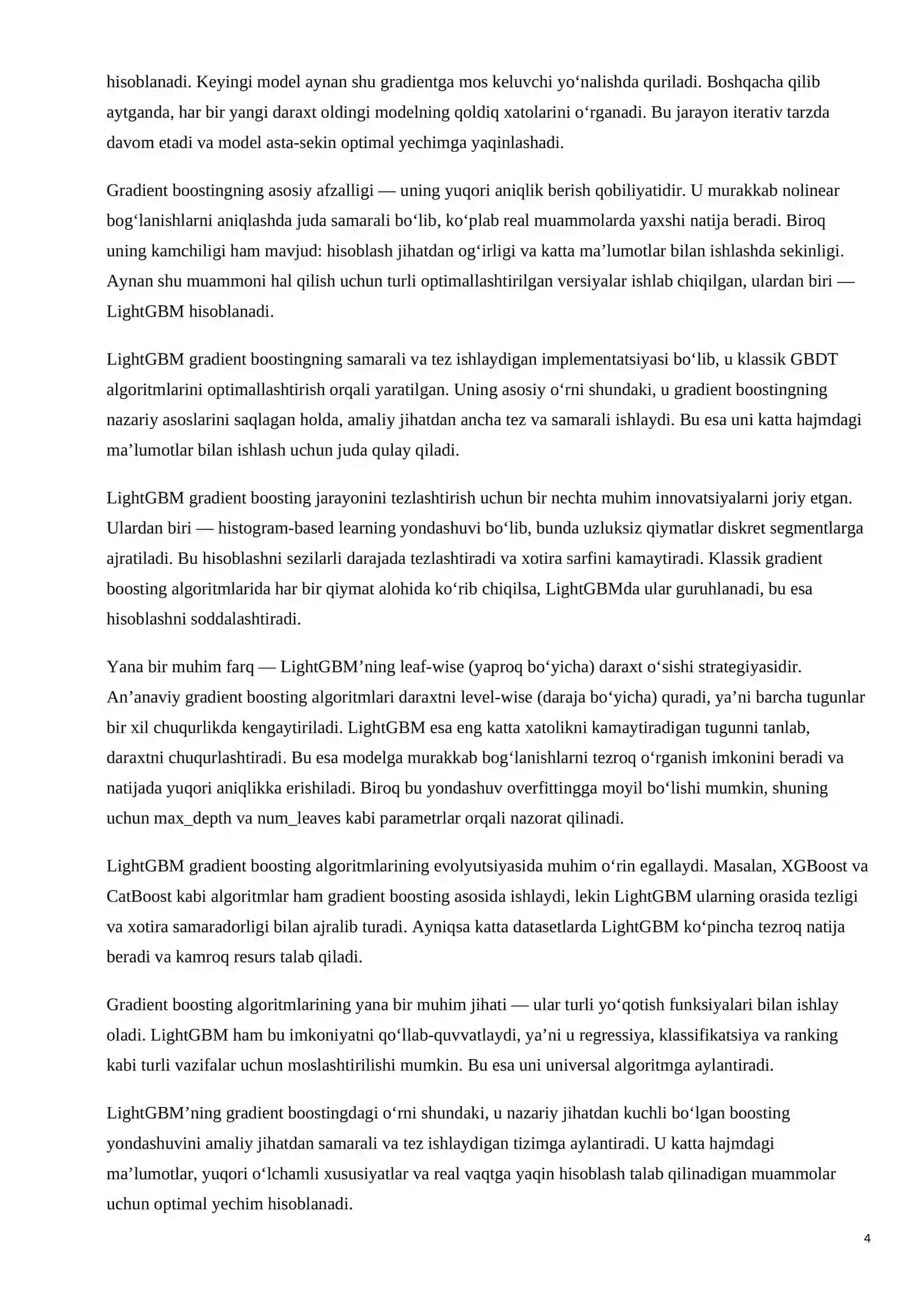 LightGBM algoritmining katta hajmli ma’lumotlar bilan ishlashdagi afzalliklari 4
