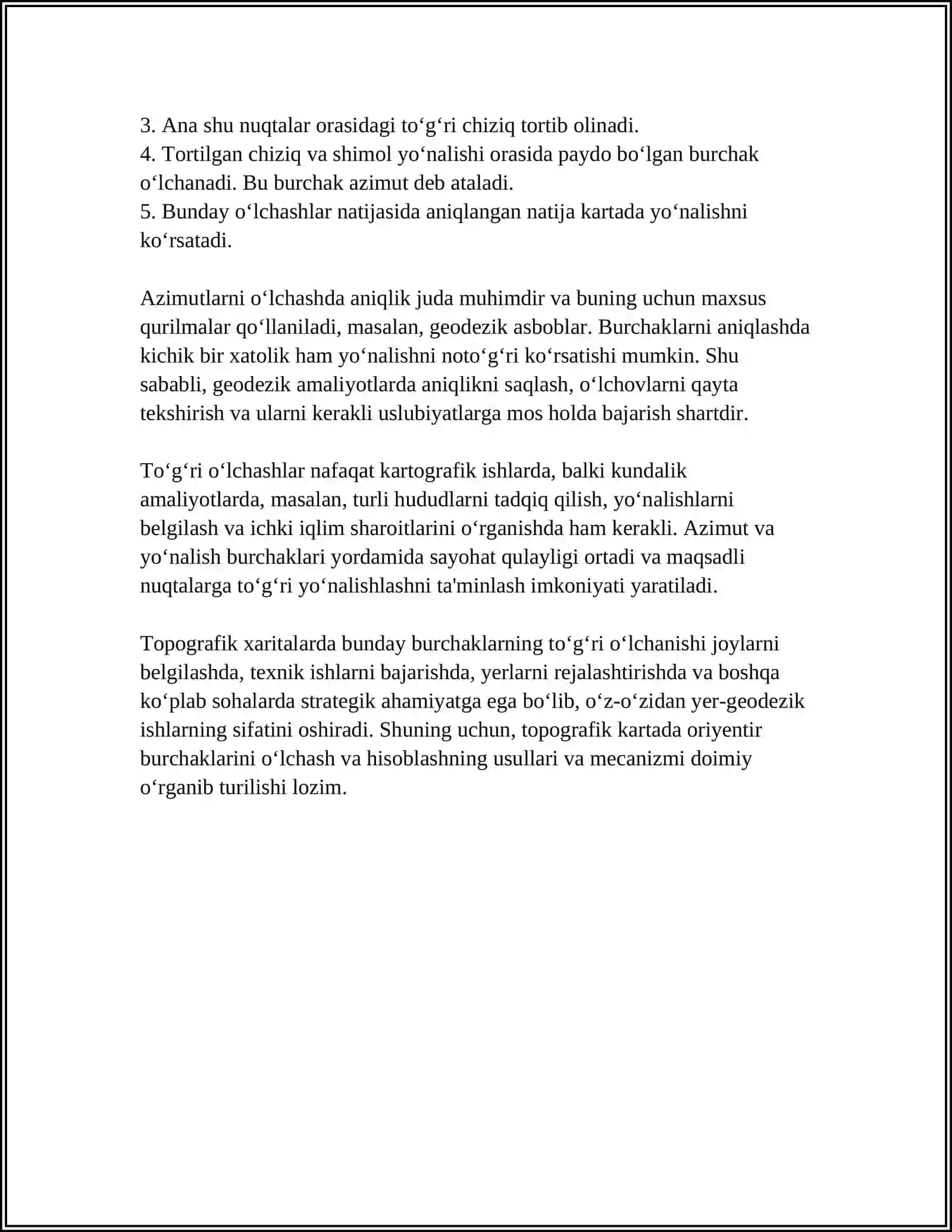 TOPOGRAFIK KARTADA ORIYENTIRLASH BURCHAKLARINI OʻLCHASH VA HISOBLASH USULLARI 4