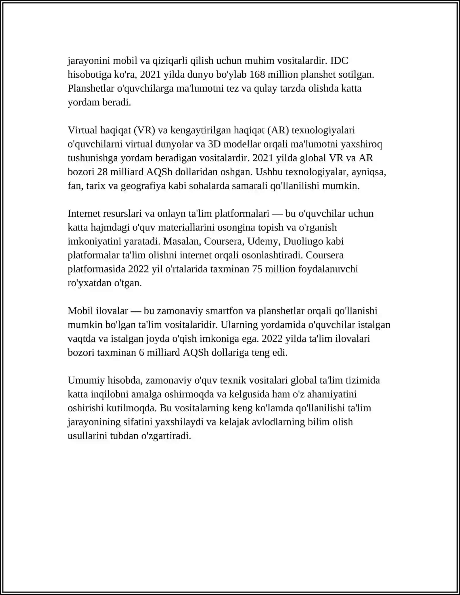 MUSTAQIL ISH Mavzu: ZAMONAVIY O'QUV TEXNIK VOSITALAR VA OPERATSION TIZIM TURLARI 4