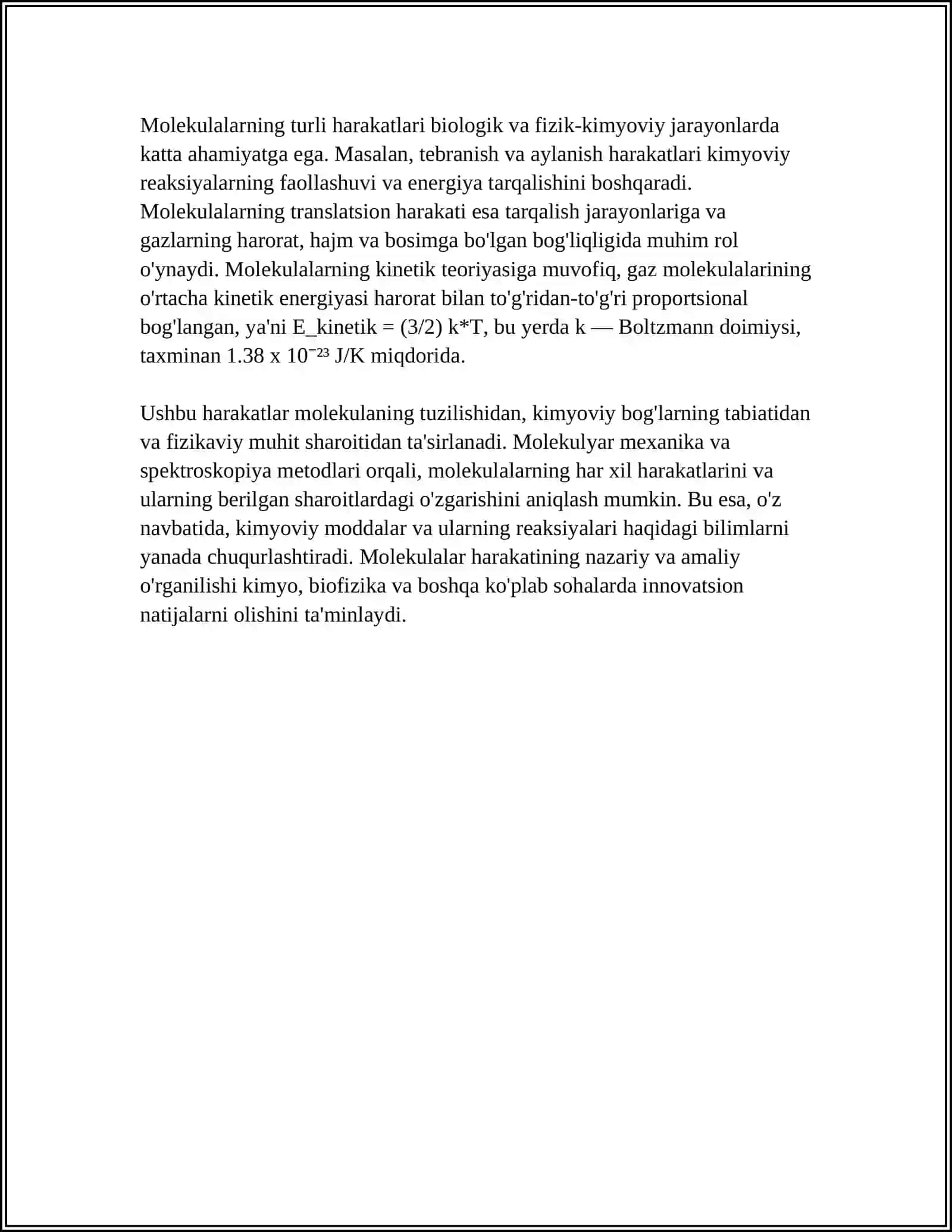 MOLEKULALARNING ERKIN YUGURISH YO’LI. DIFUZIYA 4