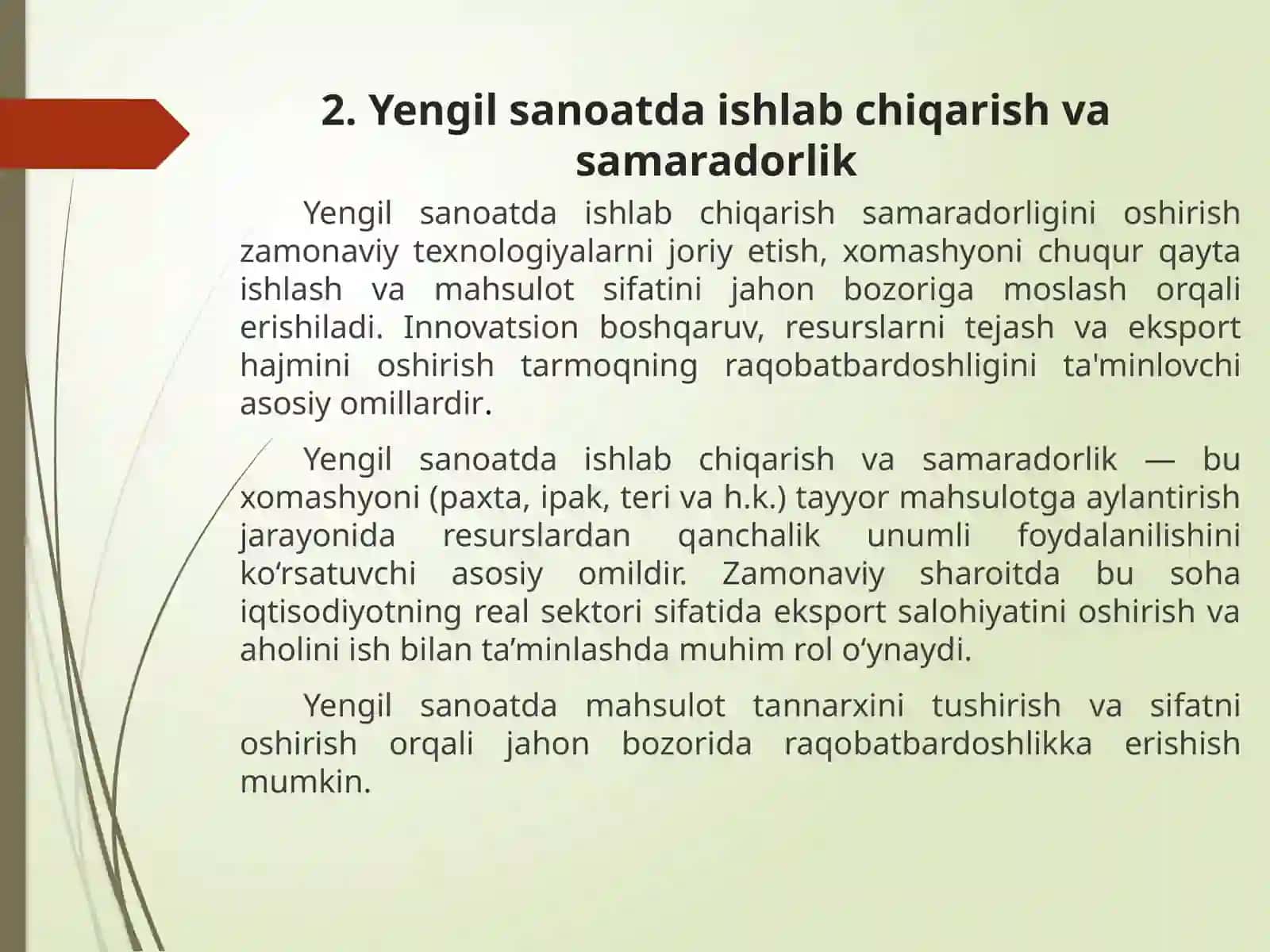 Yengil va oziq-ovqat sanoatida iste’mol mahsulotlari ishlab chiqarish va ularning iqtisodiy samaradorligi 4