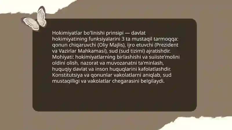 Mustaqil Ozbekistonda hokimiyatlar bolinish prinsipi 4