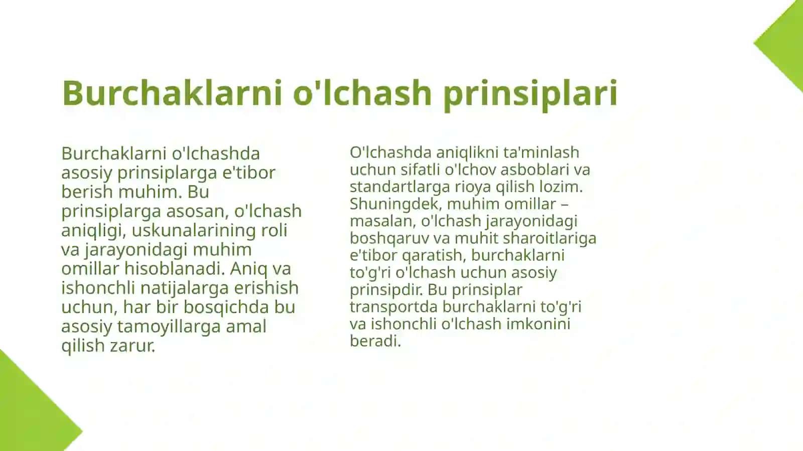 Burchaklarni transportda o'lchash usullari 4