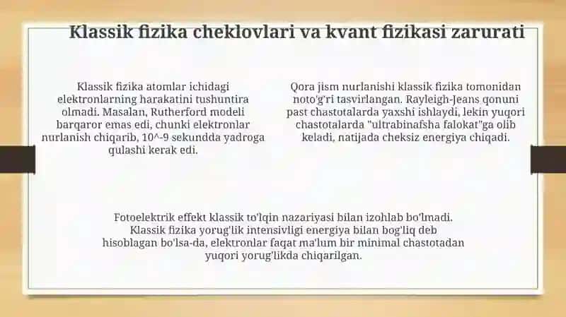 Kvant fizikasiga kirish va uninv paydo bo'lish sabablari 4