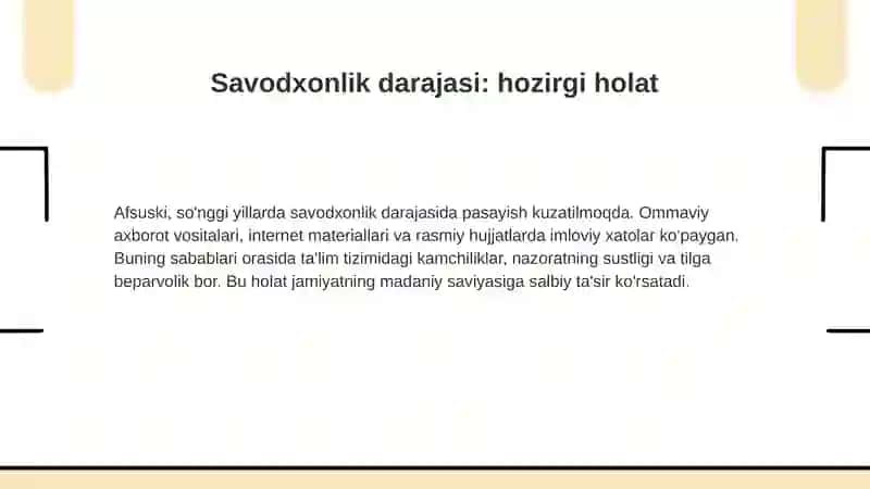 O'zbek tilining imlo qoidalari va soha vakillarining savodxonligi: dolzarb muammolar va yechimlar 4