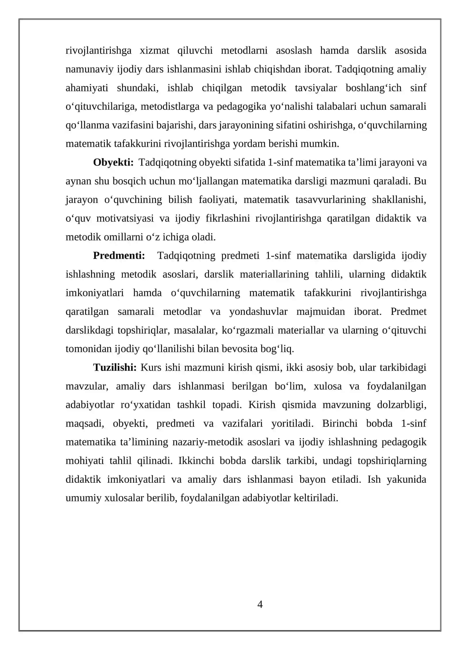 Birinchi sinf matematika darsligida ijodiy ishlash, darslik tahlini amalga oshirish 4