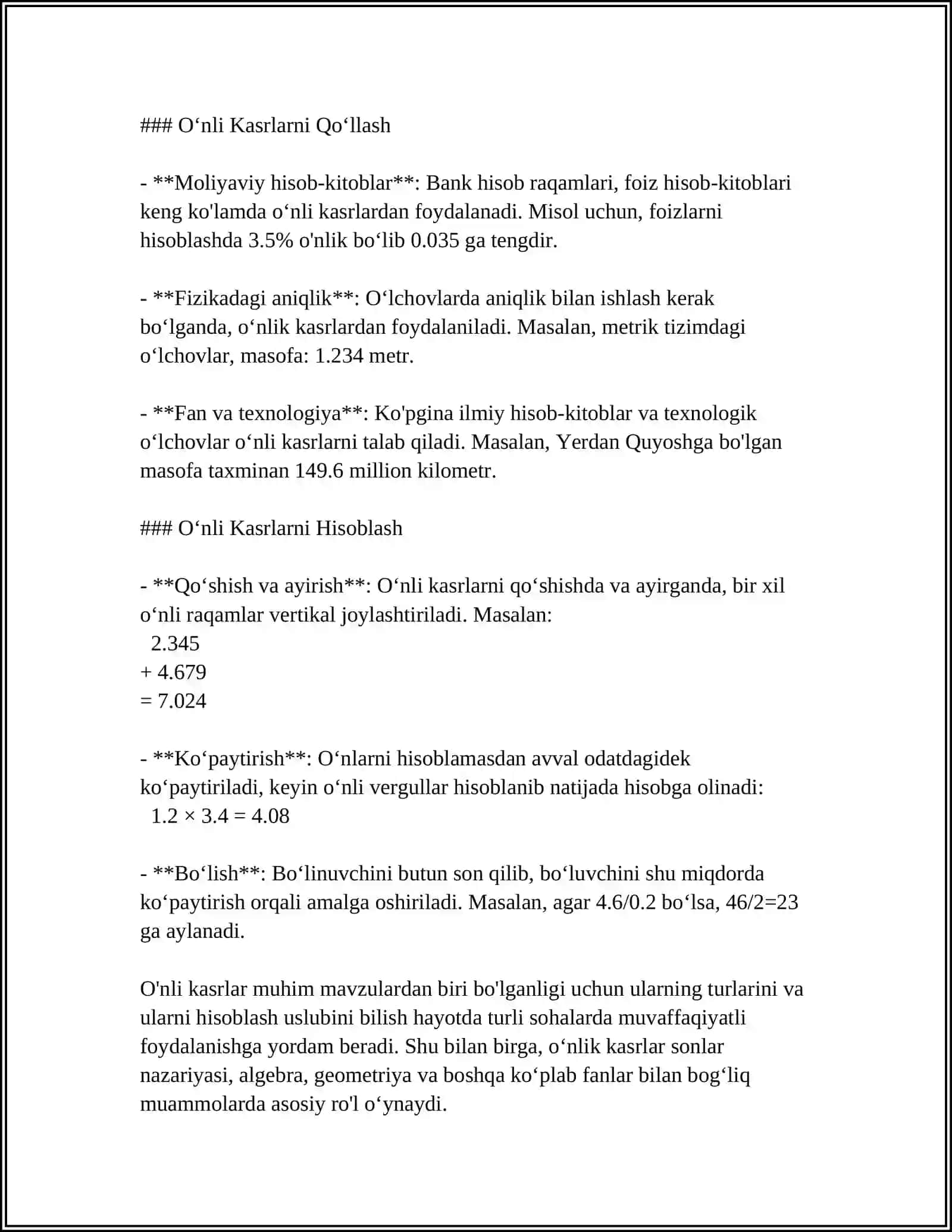 OʻNLI KASRLAR VA ULAR USTIDA AMALLAR 4
