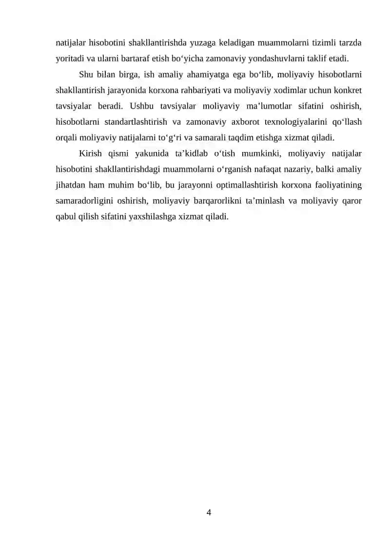 BOB. MOLIYAVIY NATIJALAR HISOBOTINI SHAKLLANTIRISHDA YUZAGA KELADIGAN MUAMMOLAR 4