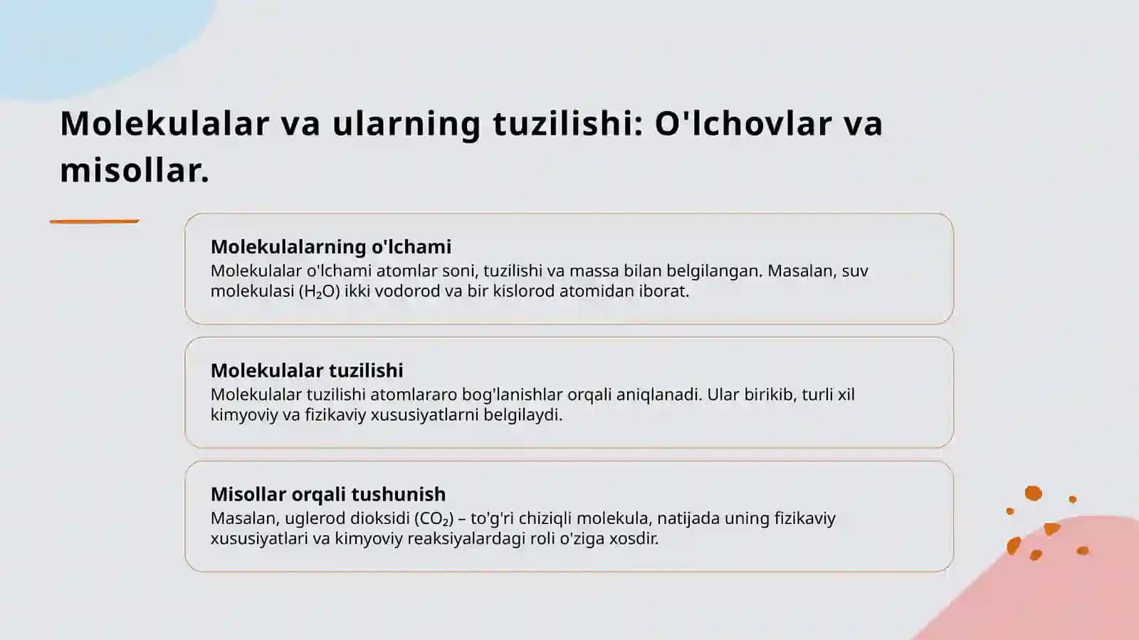 Molekulalar va ularning oʻlchamlari. Molekulalarning oʻzaro taʼsiri .Broun harakati mavzusida tayyor slaydi. 4