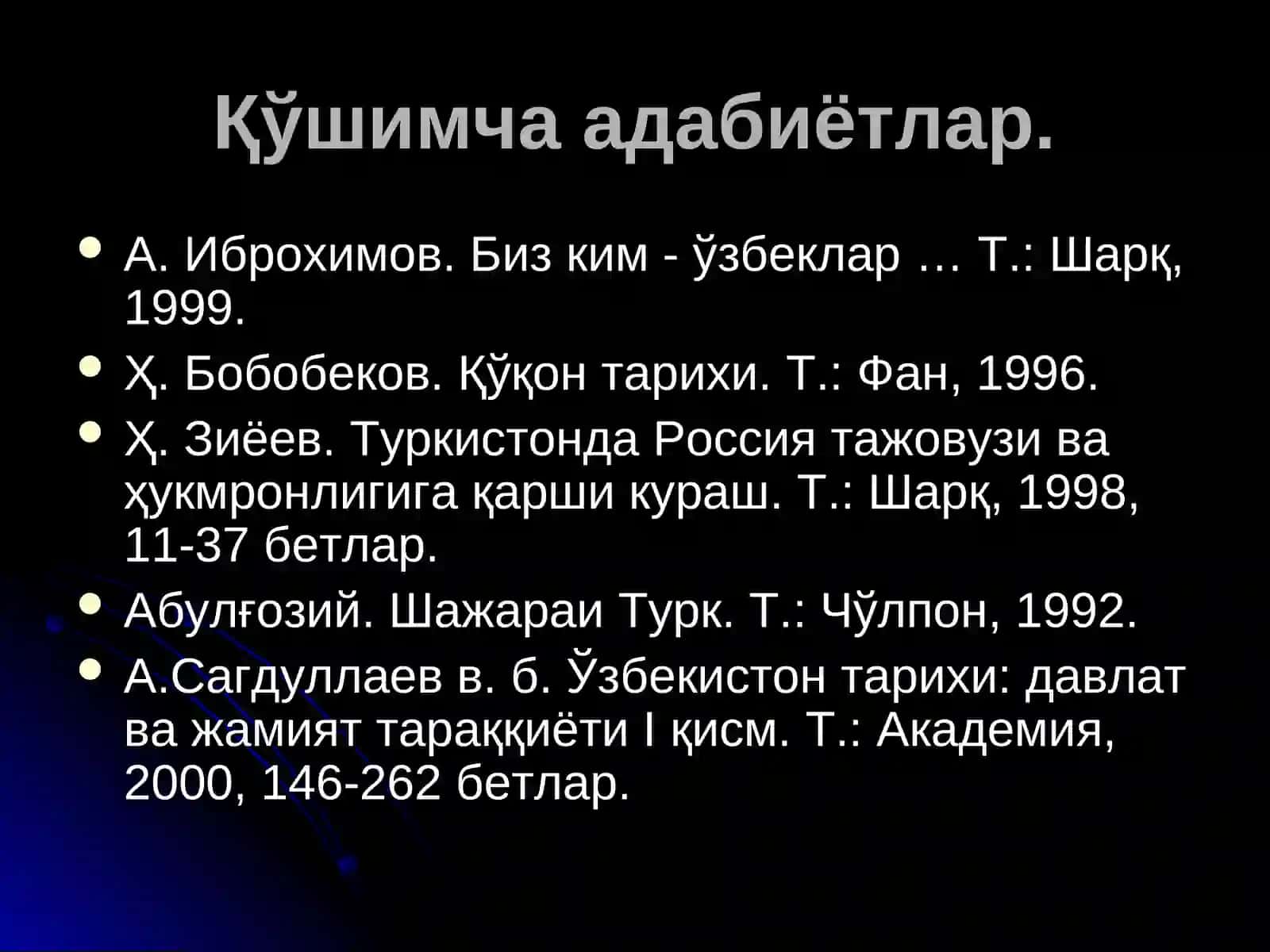 O‘rta Osiyoning xonliklarga bo‘linib ketishi, uning sabab va oqibatlari 4