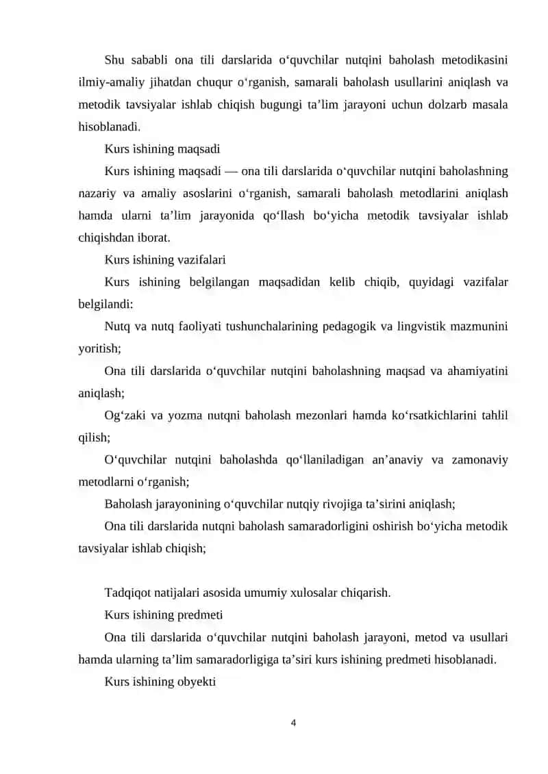 "ONA TILI DARSLARIDA O‘QUVCHILAR NUTQINI BAHOLASH METODIKASI" 4