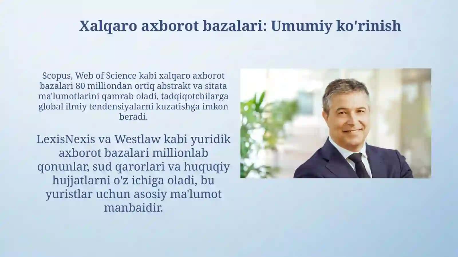 Internet manbalari bilan ishlash. Milliy va xalqaro axborot bazalari 4