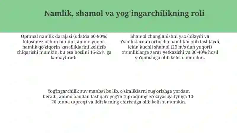 Ochiq yerlarda sabzavot yetishtirishning iqlimiy shartlari 4