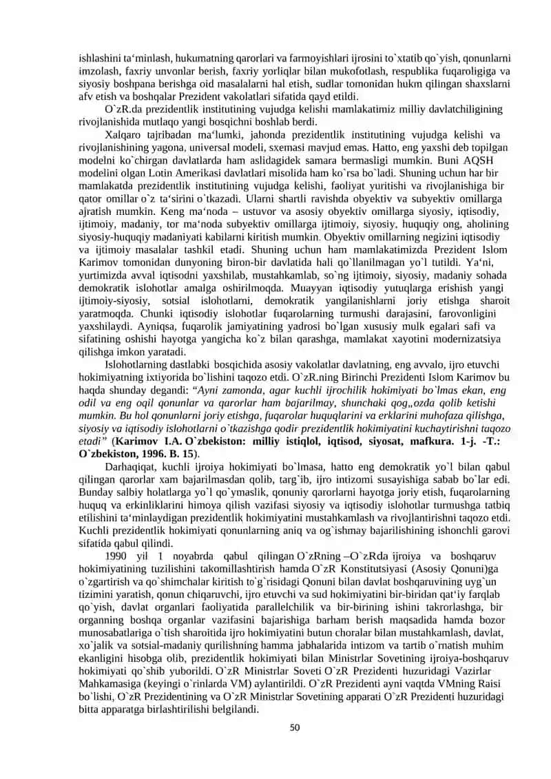 O`ZBEKISTONDA HUQUQIY SIYOSIY ISLOHOTLARNING AMALGA OSHIRILISHI, DEMOKRATIK JAMIYATNI SHAKLLANTIRISH YO`LIDAGI ISLOHOTLAR 4