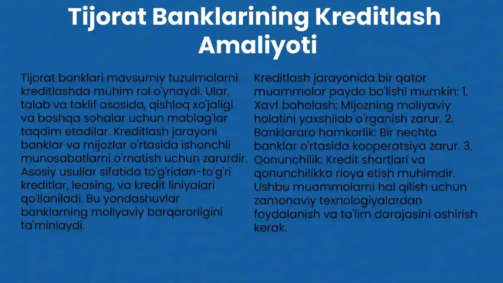 Tijorat banklari tomonidan mavsumiy tuzulmalarini kreditlash amaliyoti 4