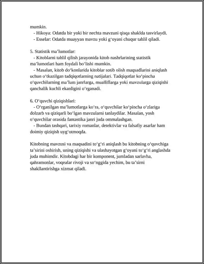 JAHON ADIBLAR ADABIYOT HAQIDA KITOBINI SHARHNI YOZISH 4