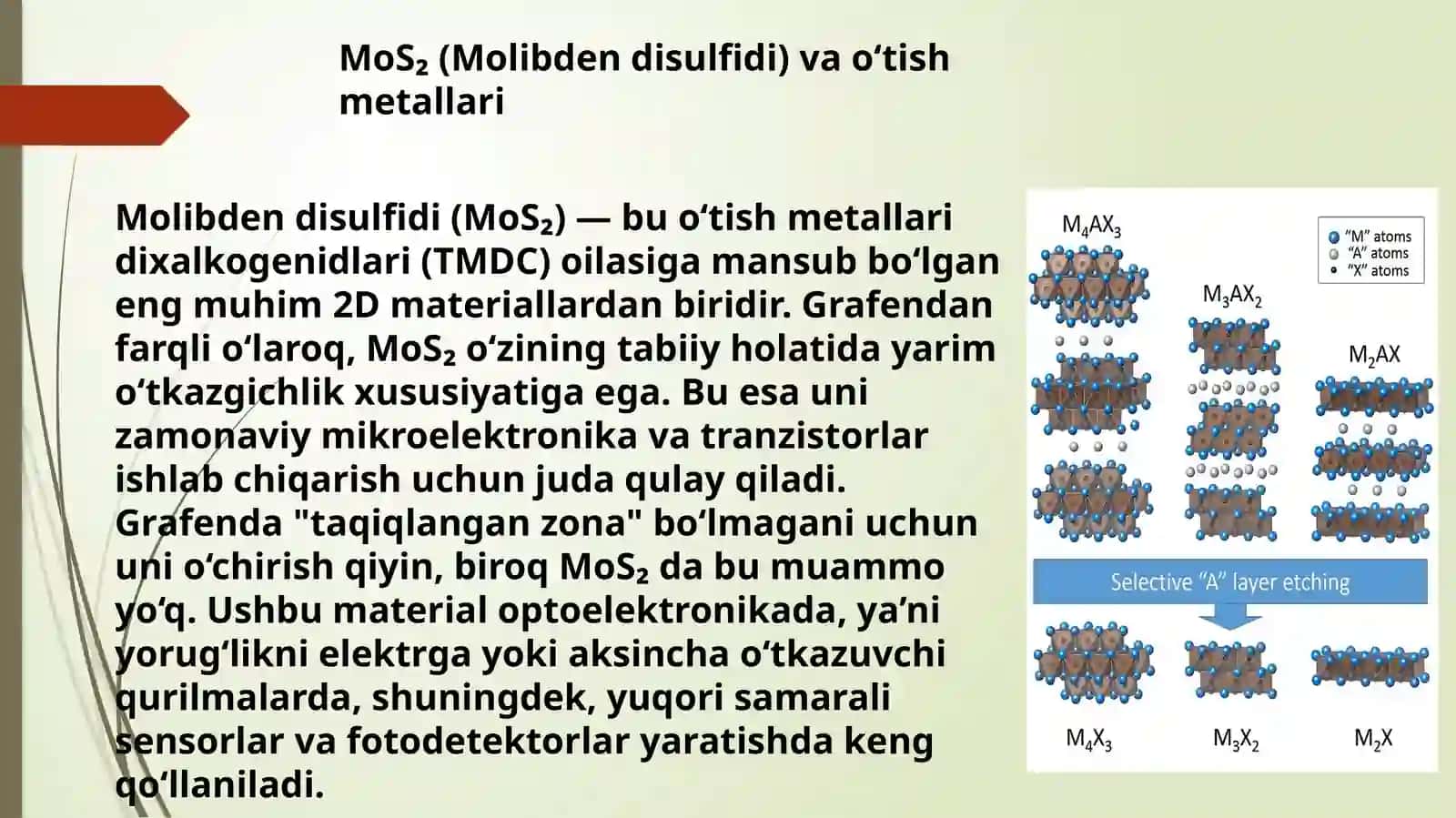 2D materiallar(grafen, MoS4, va boshqalar) sintez qilish xossalari qo’llanishi 4