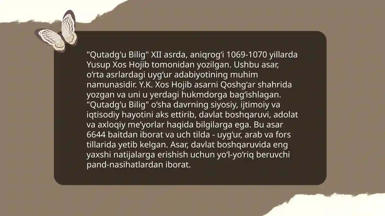 Yusuf xos Xojibning Qutaygʻu bilik asari 4