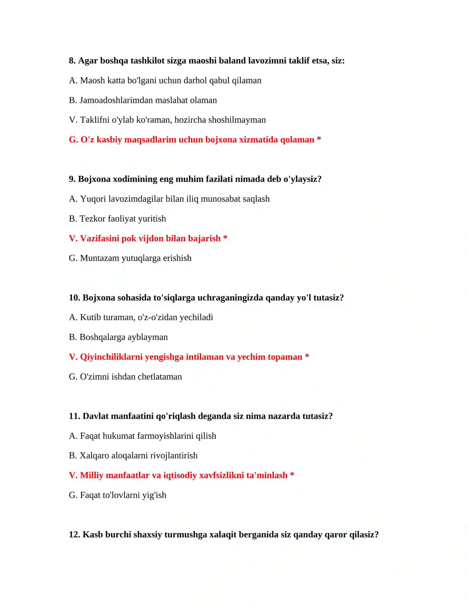 Bojxona ishga kirish test savollari 4