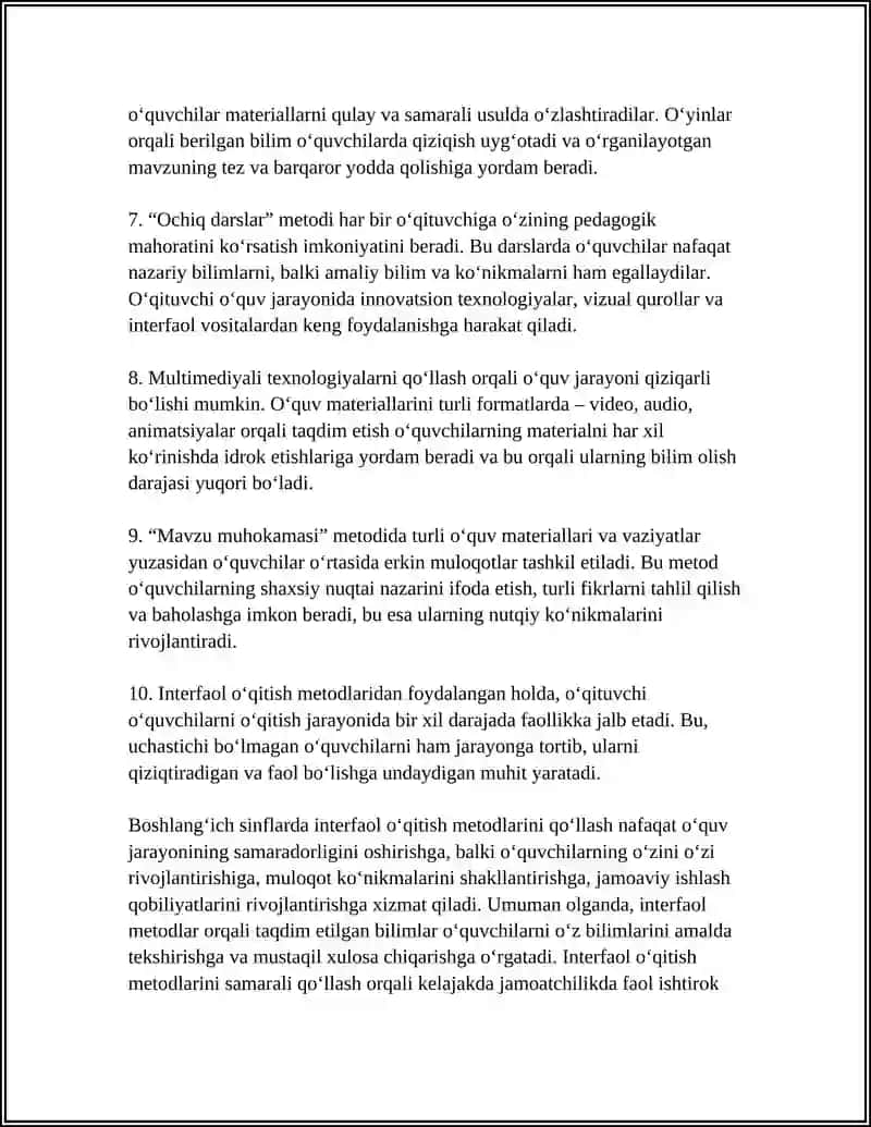 BASLAWSHI KLASLARGA TALIM METODLARI HAM QURALLARI 4