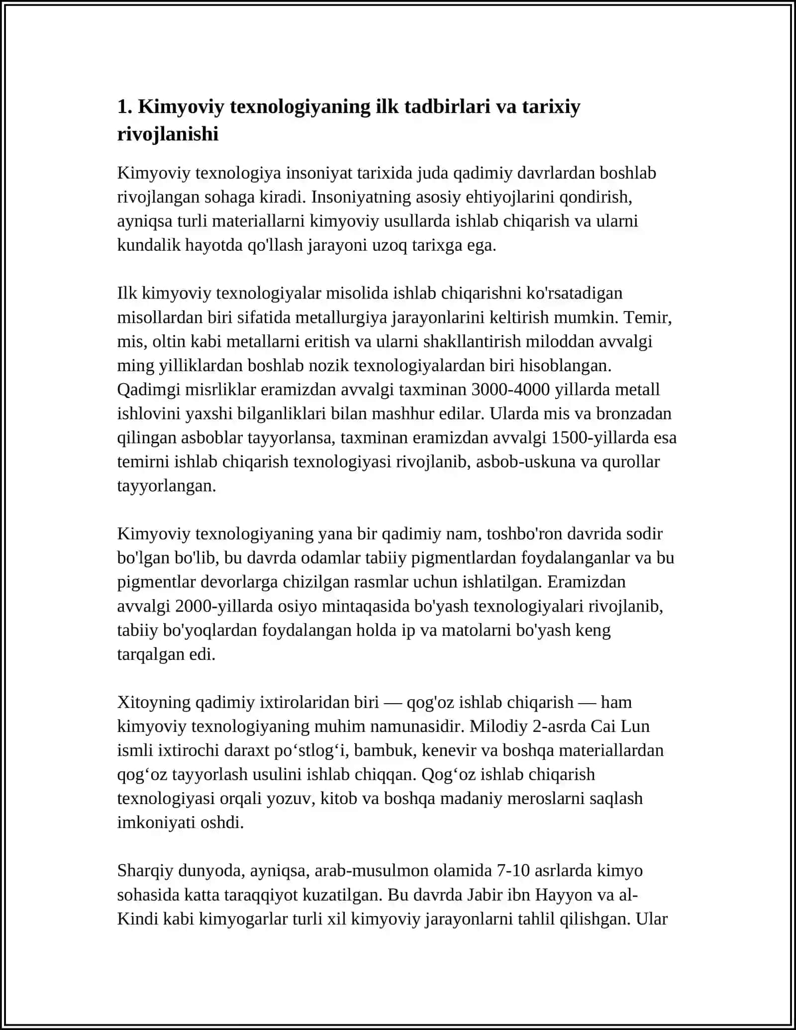 KIMYOVIY TEXNOLOGIYA FANINING RIVOJLANISH TARIXI. KIMYOVIY TEXNOLOGIYANING OʻZIGA XOS XUSUSIYATLARI RIVOJLANISH BOSQICHLARI 4