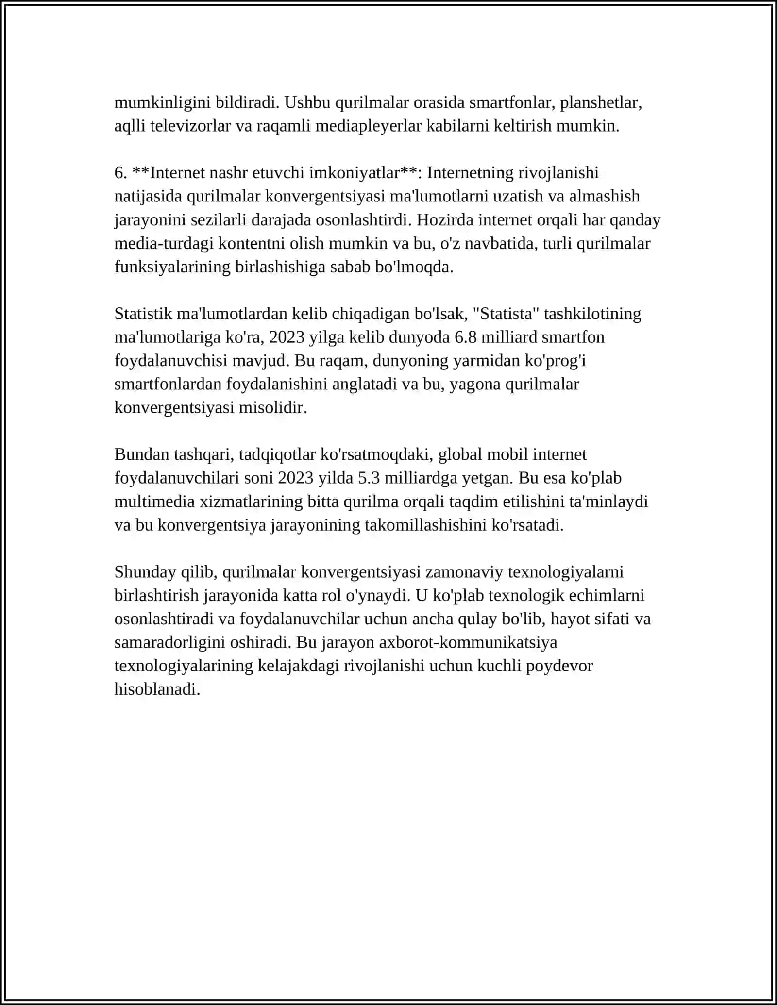 MUSTAQIL ISH Mavzu: QURILMALAR KONVERGENSIYASI DEGANDA NIMANI TUSHUNASIZ? 4