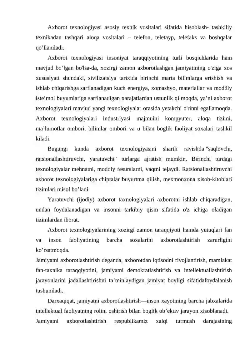 Axborotlashgan jamiyat va uning istiqbollari 4