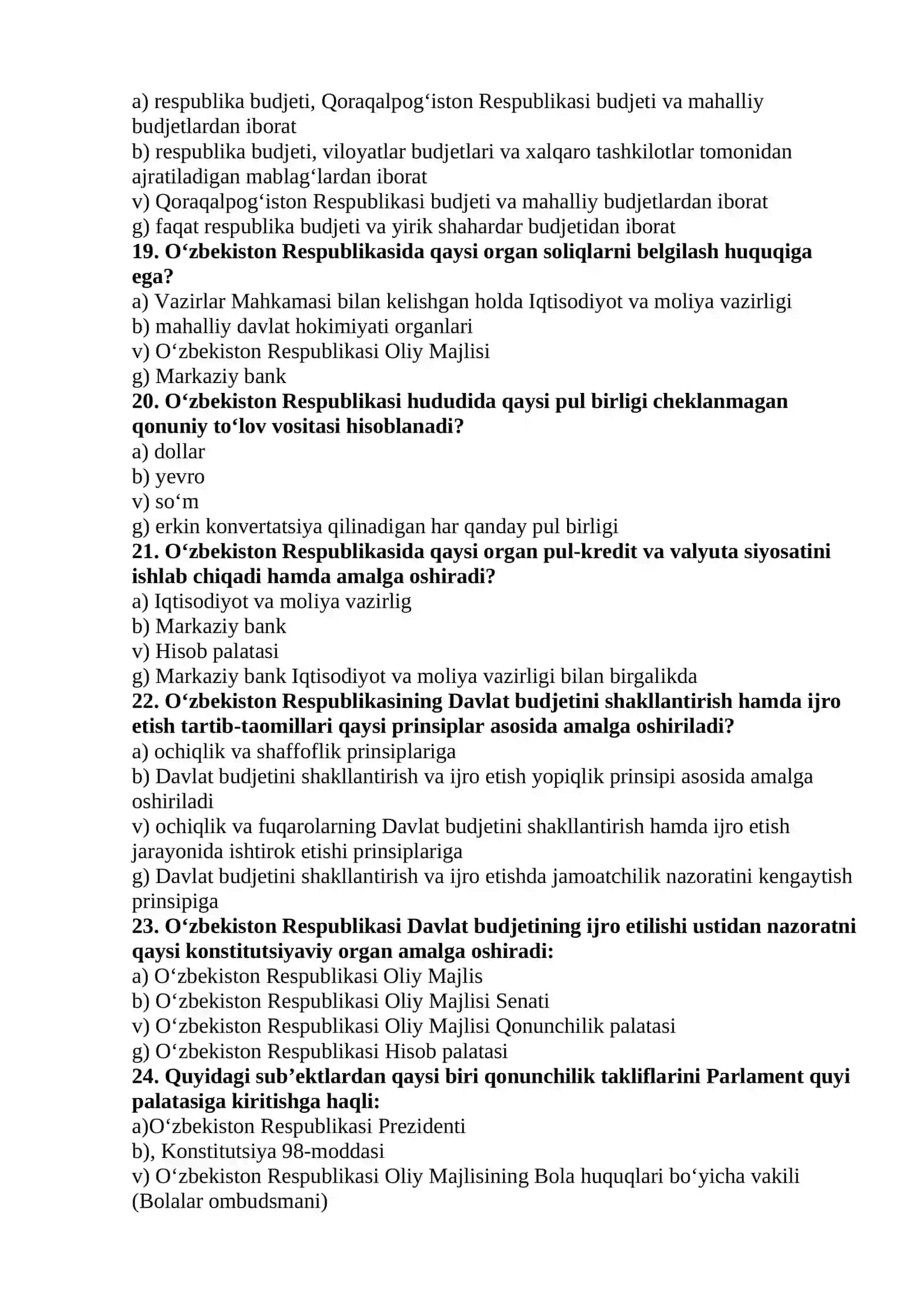 Yangi tahrirdagi Konstitutsiyaning mazmun-mohiyatini ochib beruvchi test savollari 4