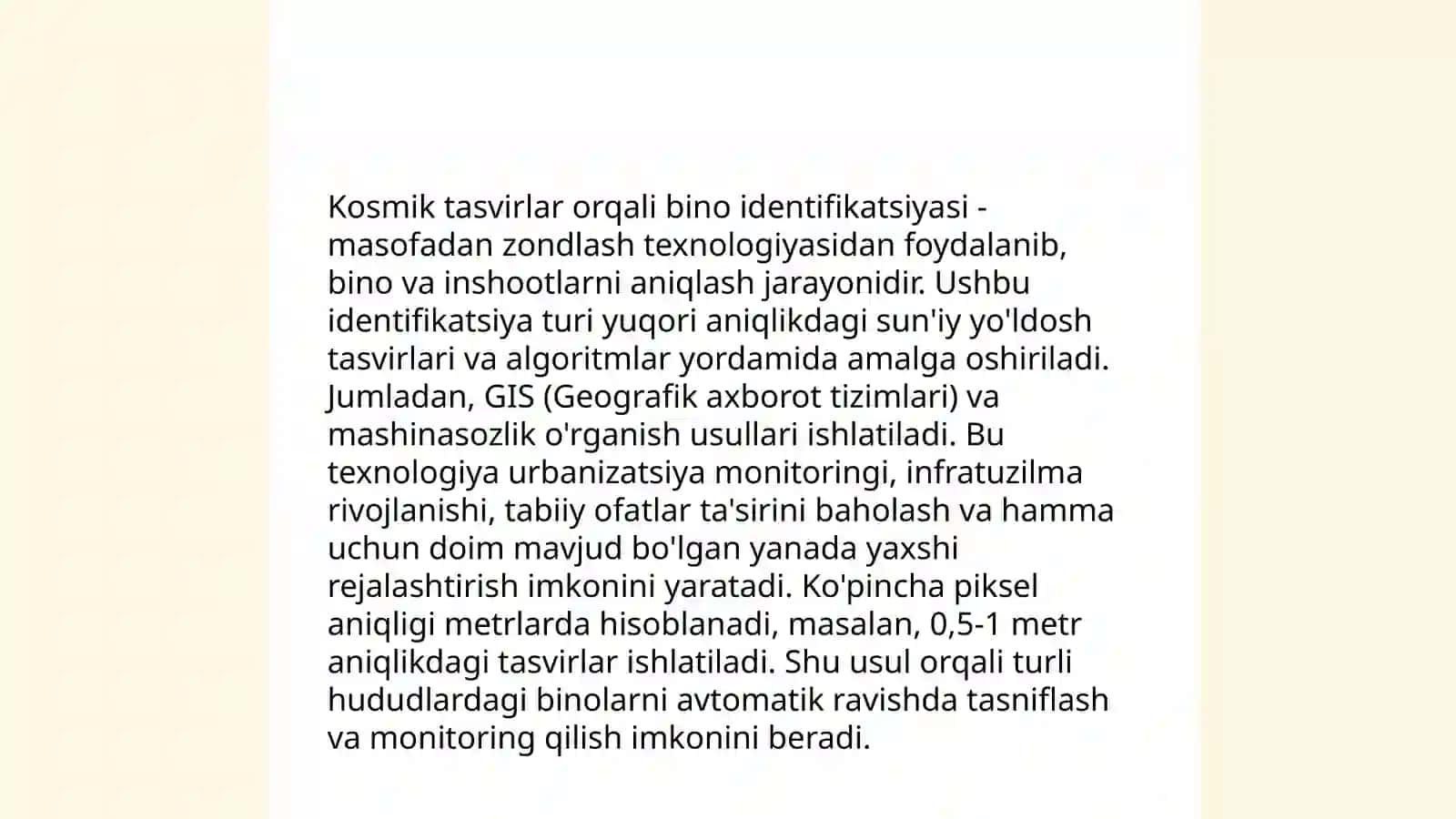 Quyichirchiq tumanidagi bino -inshootlarning kosmik tasviri yordamida texnik ro'yxatga olish 4
