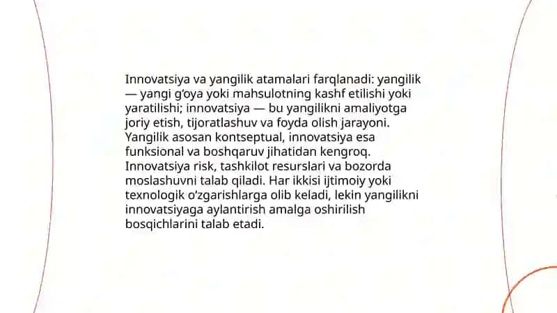 Innovarsiya tushunchasi, turlari va uning tasnifi 4