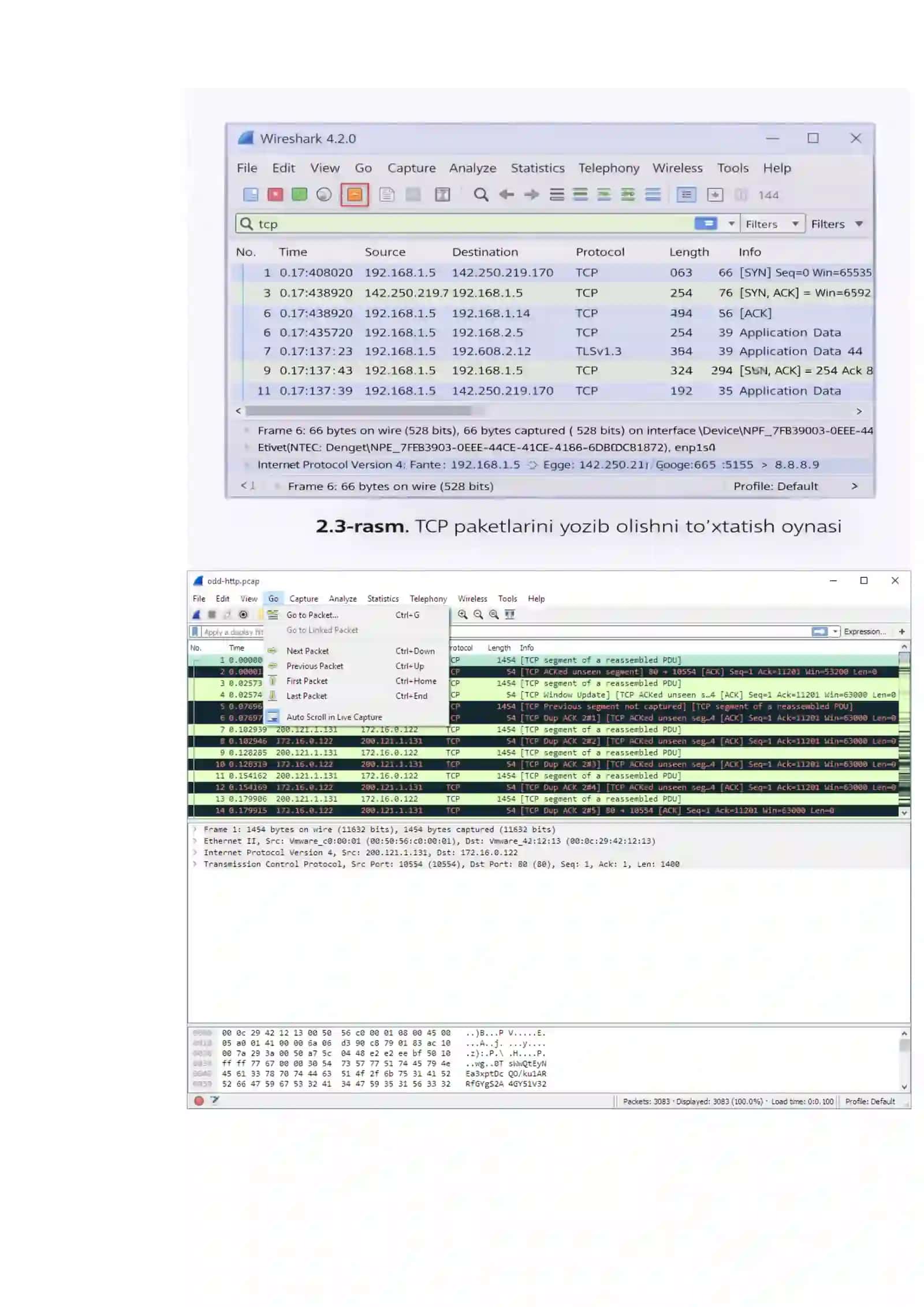 Wireshark ilovasi yordamida TCP paketini tahlillash 4