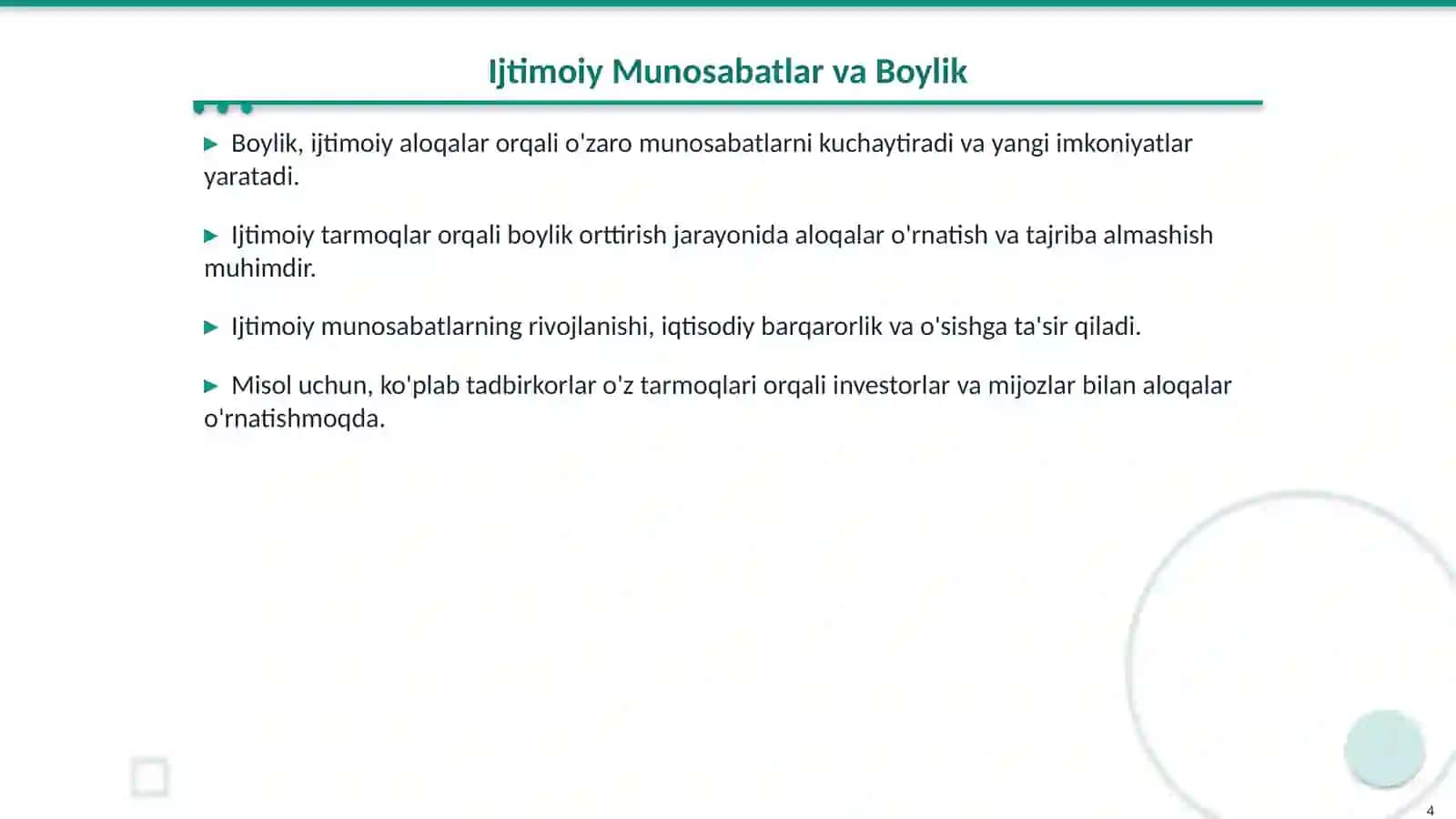 Asosiz Boylik Ortirish: Munosabatlar va Ta'sirlar 4