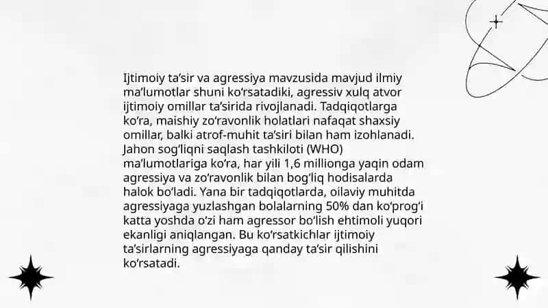 Shaxsda ageressiyaning namoyon bòlishi. Ijtimoiy psixalogiya va xavfsizlik muammolari 4