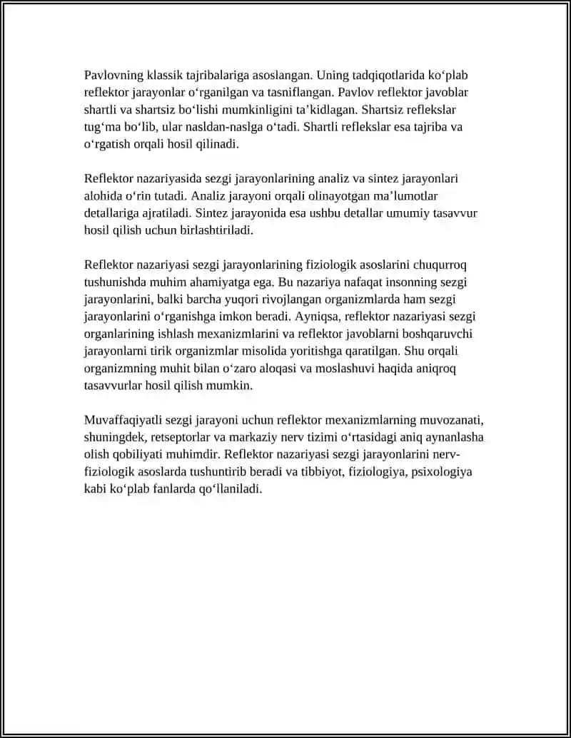SEZGINING REFLEKTOR VA RETSEPTOR NAZARIYALARI.SEZGILARNING NERV-FIZIOLOGIK ASOSLARI 4