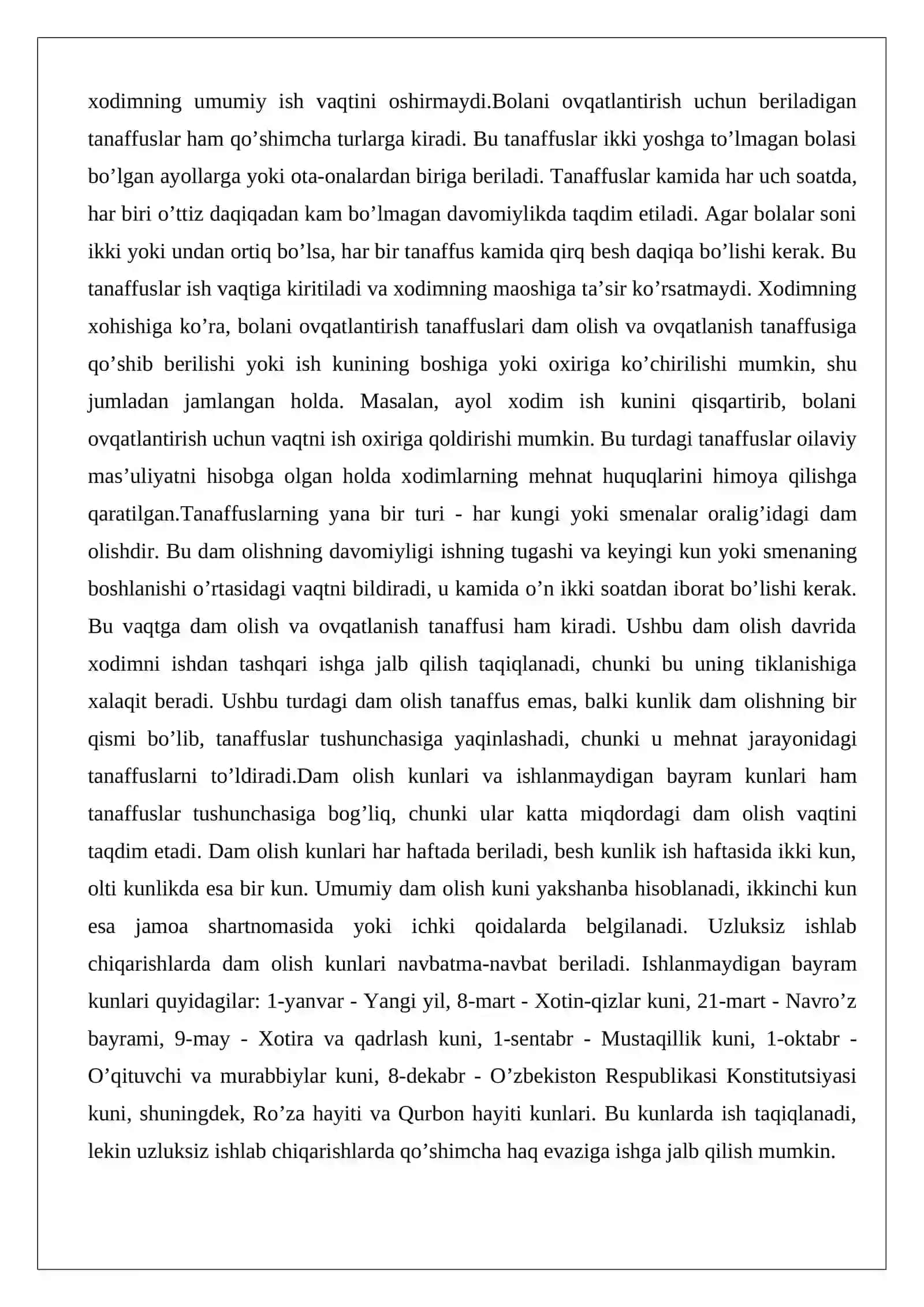 Ishdagi tanaffuslar. Dam olish kunlari va ishlanmaydigan bayram kunlari 4