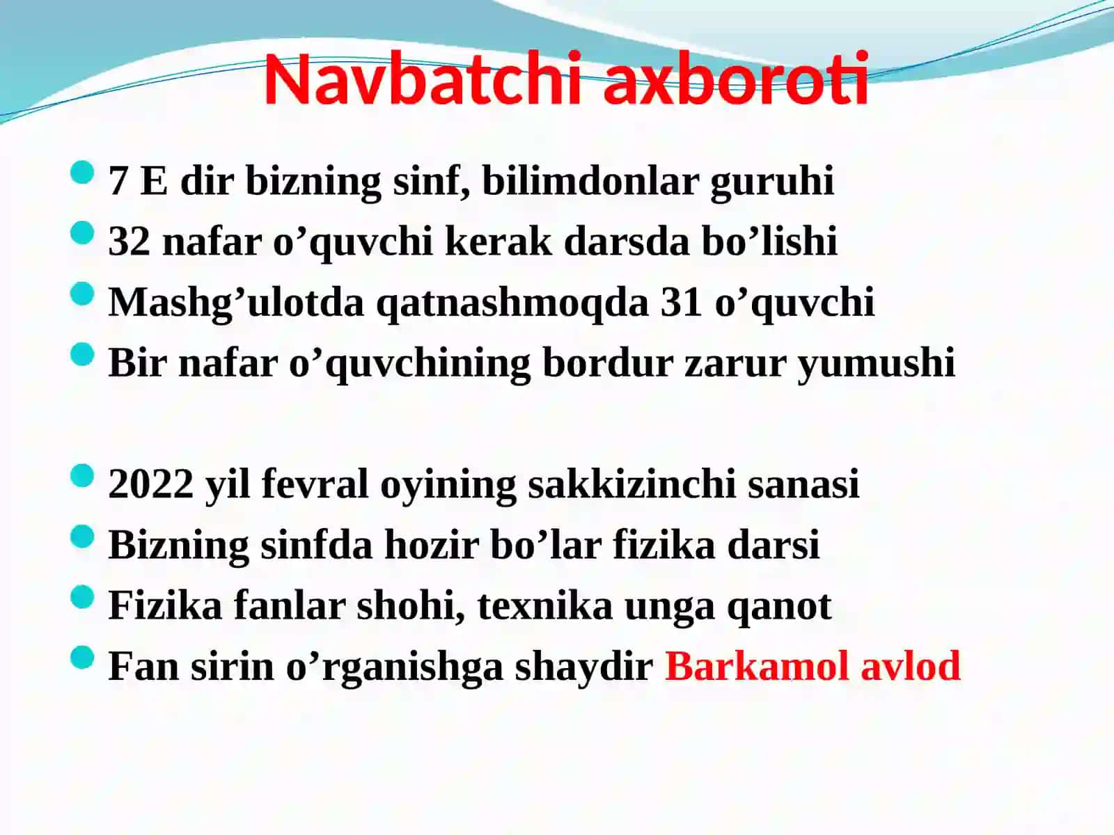 7-sinf Fizika fanidan Yerning sun'iy yo'ldoshlari ochiq dars ishlanma 4