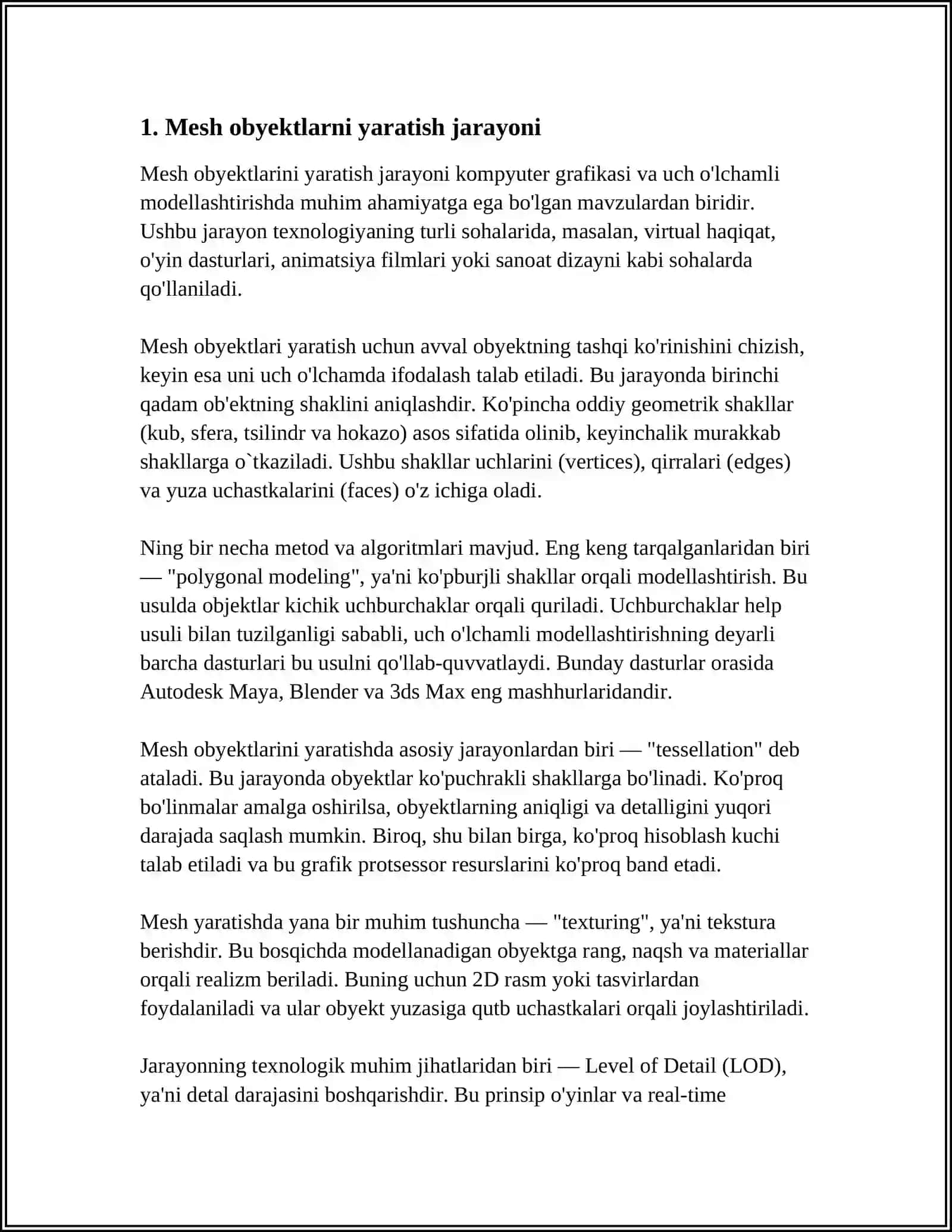 3D GRAFIK MUHARRIRDA MESH OBYEKTLAR VA TEKSTURA BILAN ISHLASH 4