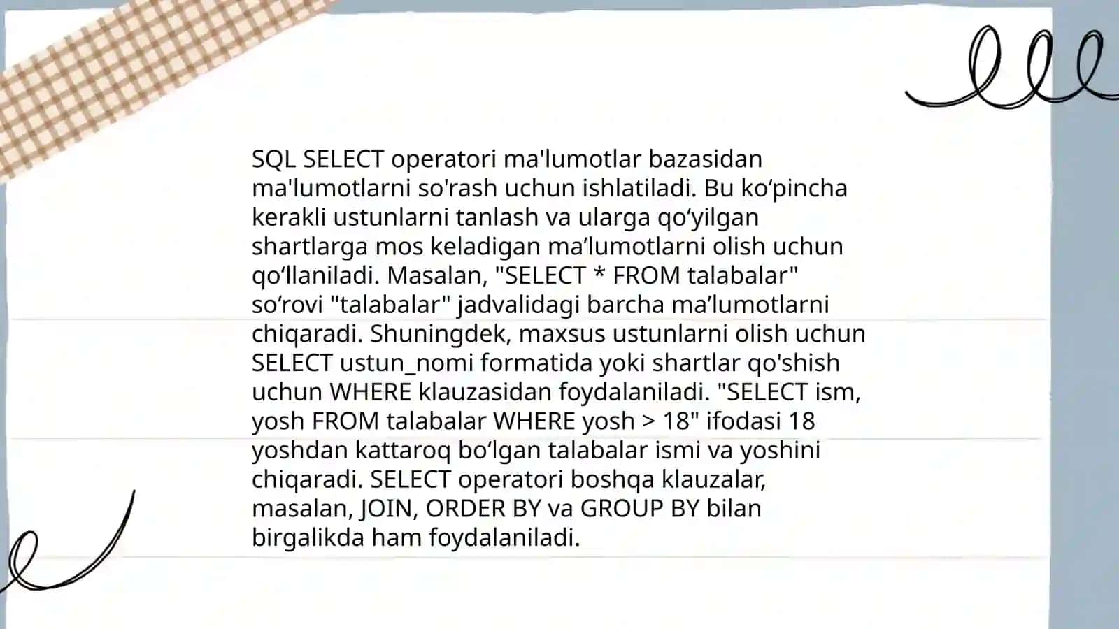 SQL tili va SQL operatorlarini yozish 4