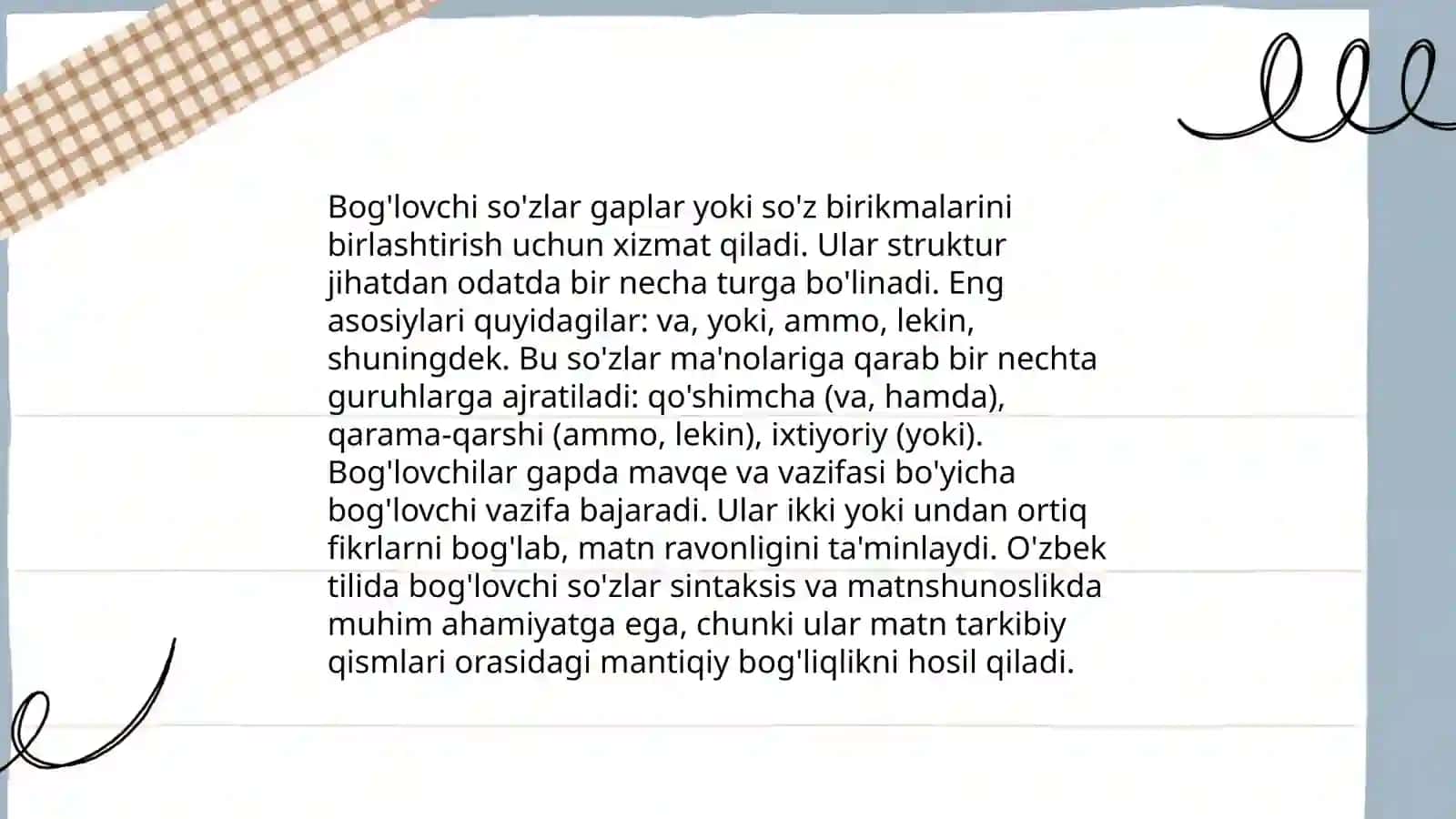Bog'lovchi so'z turkumi bo'yicha mashqlar tahlili 4