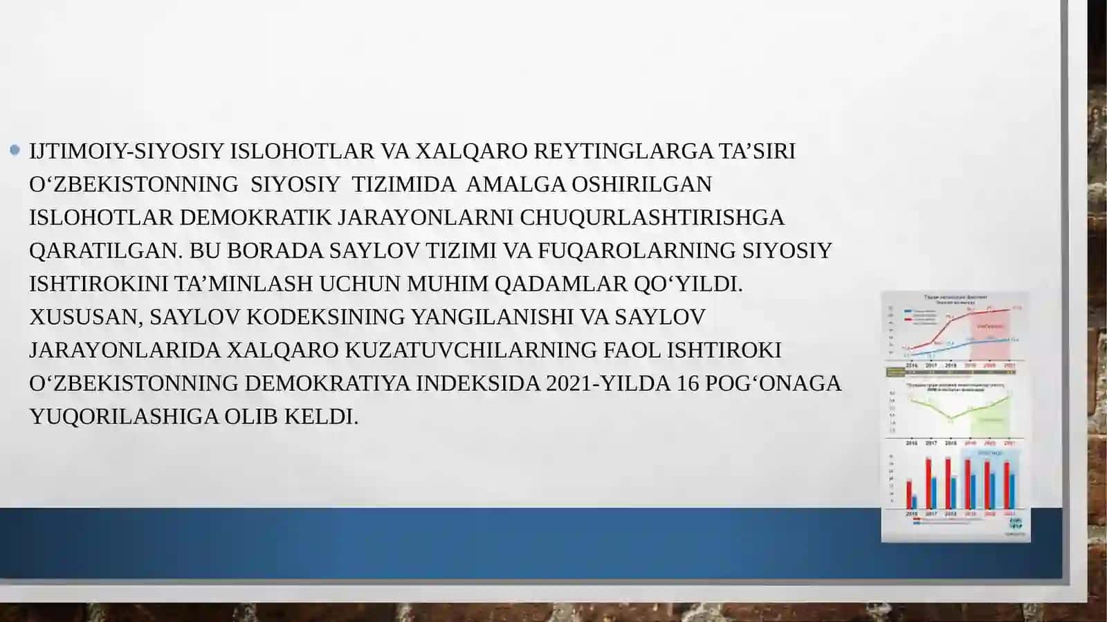 Yangi O‘zbekiston ijtimoiy-siyosiy iqtisodiy va madaniy hayotida ro‘y berayotgan o‘zgarishlar 4