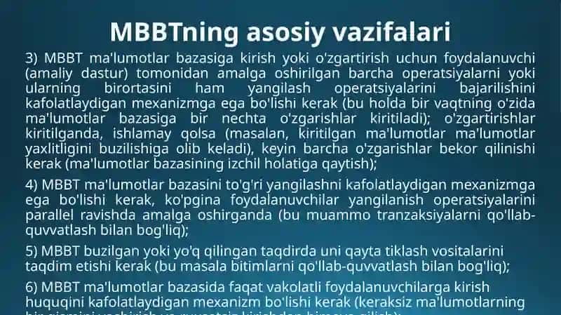 Ma’lumotlar bazasi boshqarish tizimlari 4