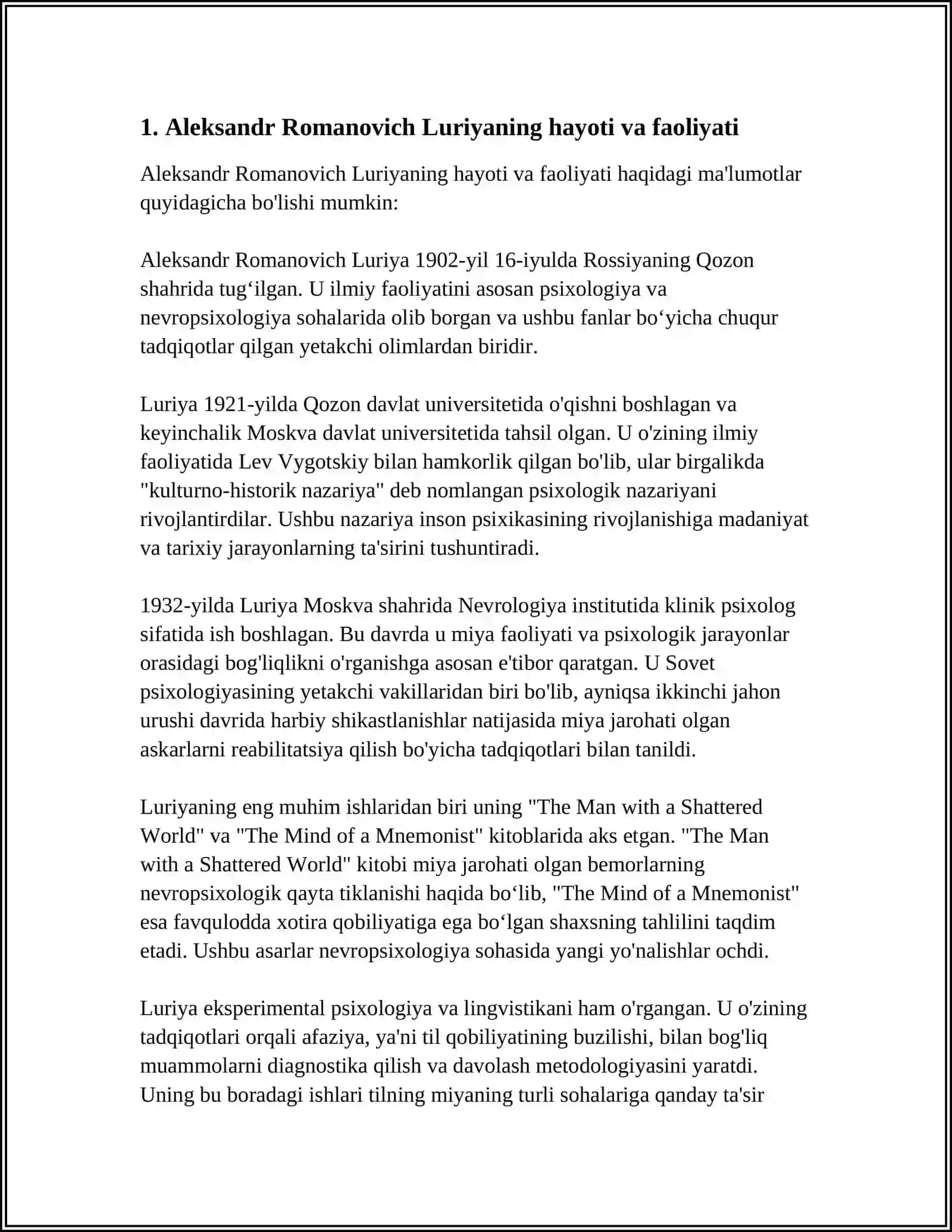 A. R. LURIYA NEYROPSIXOLOGIYA FANI ASOSCHISI SIFATIDA 4